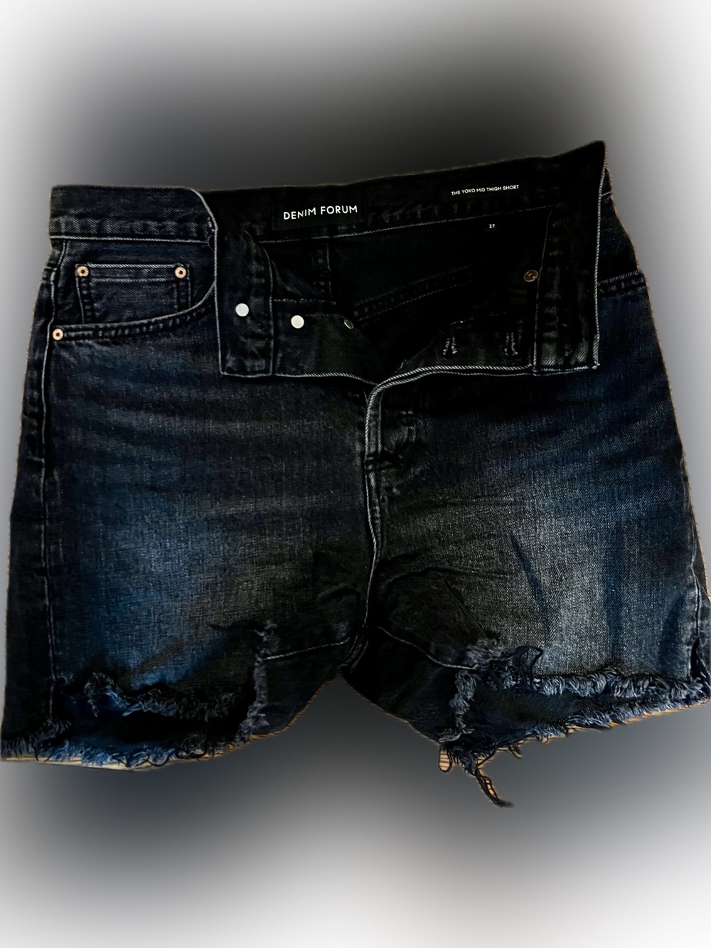 Denim Forum Women’s Black Washed Distressed Jean Shorts